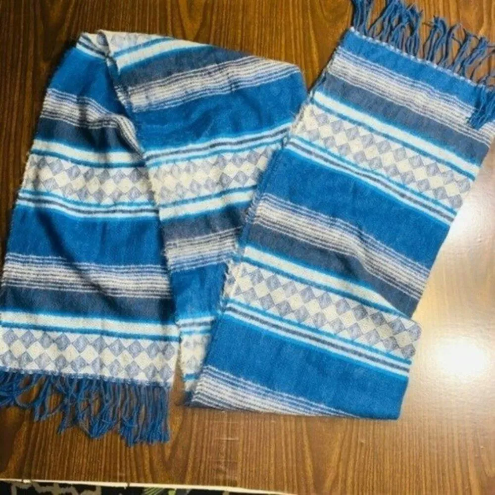Carbon Blue Tribal Aztec Fringed Trim Scarf Women's - Image 3