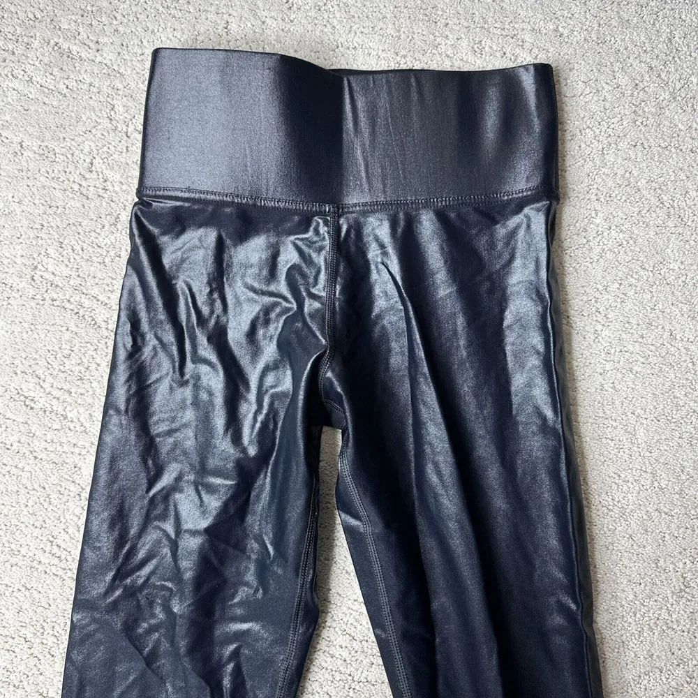 Women's Carbon38 Size Small‎ High Rise Shiny Faux Leather Leggings Black - Image 2