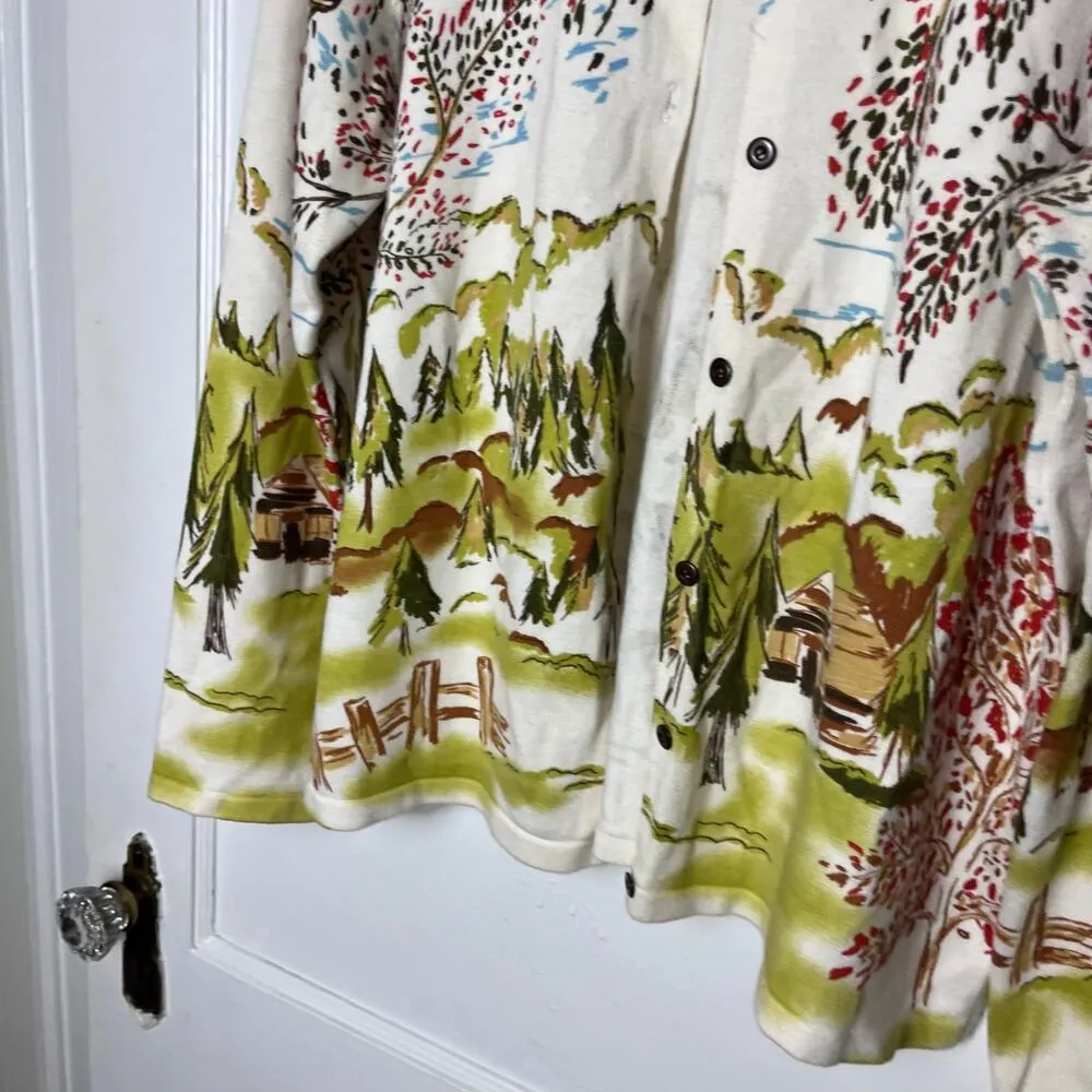 Christopher & Banks Women's Cotton Grannycore Mountain Scene Cardigan Sweater M - Image 3