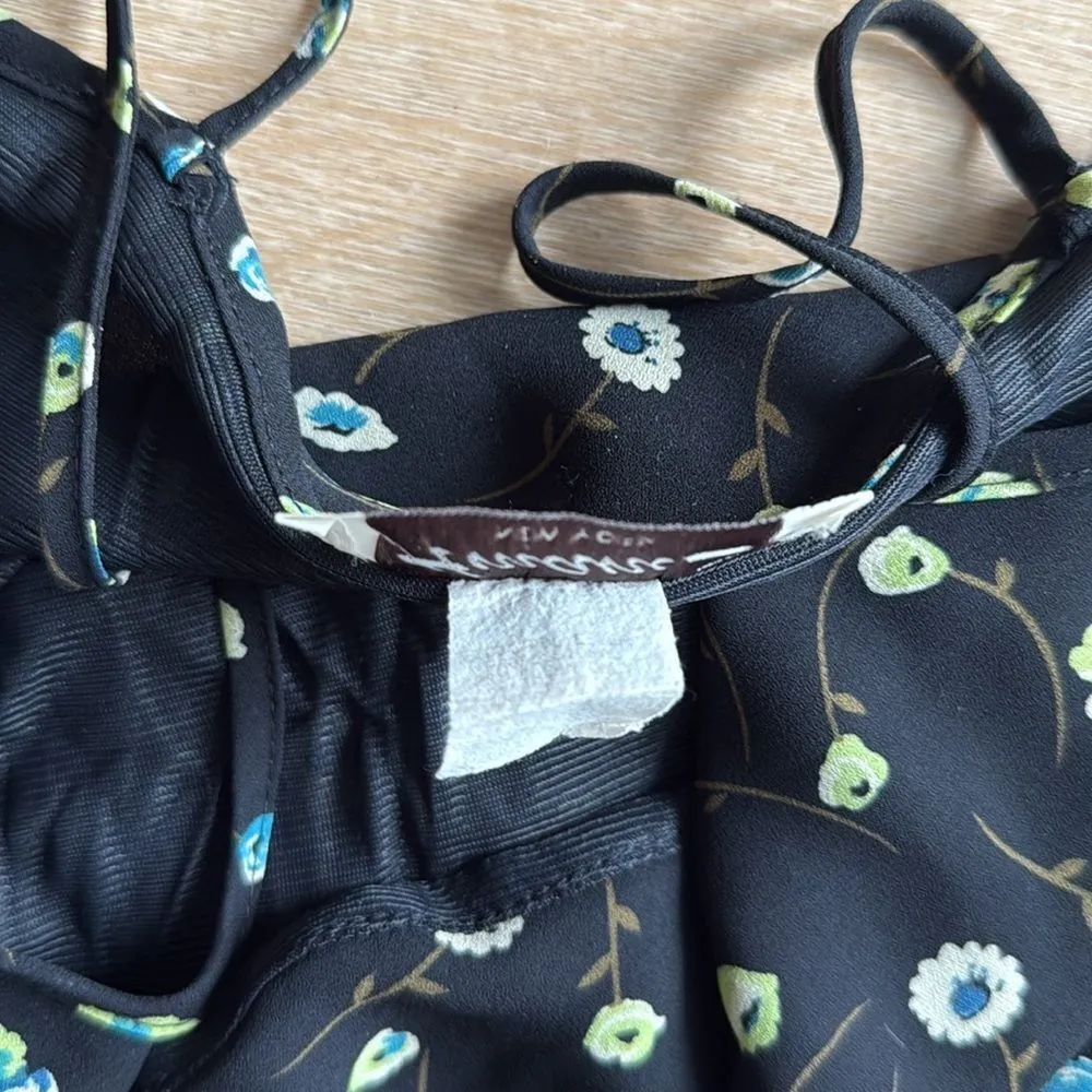 90s Vintage Amani S Black Cowl Neck Floral Tank Top Medium - Image 6