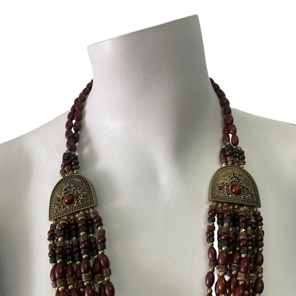 Multi Strand Southwest Style Seed Bead Boho Statement Necklace Bohemian - Image 2