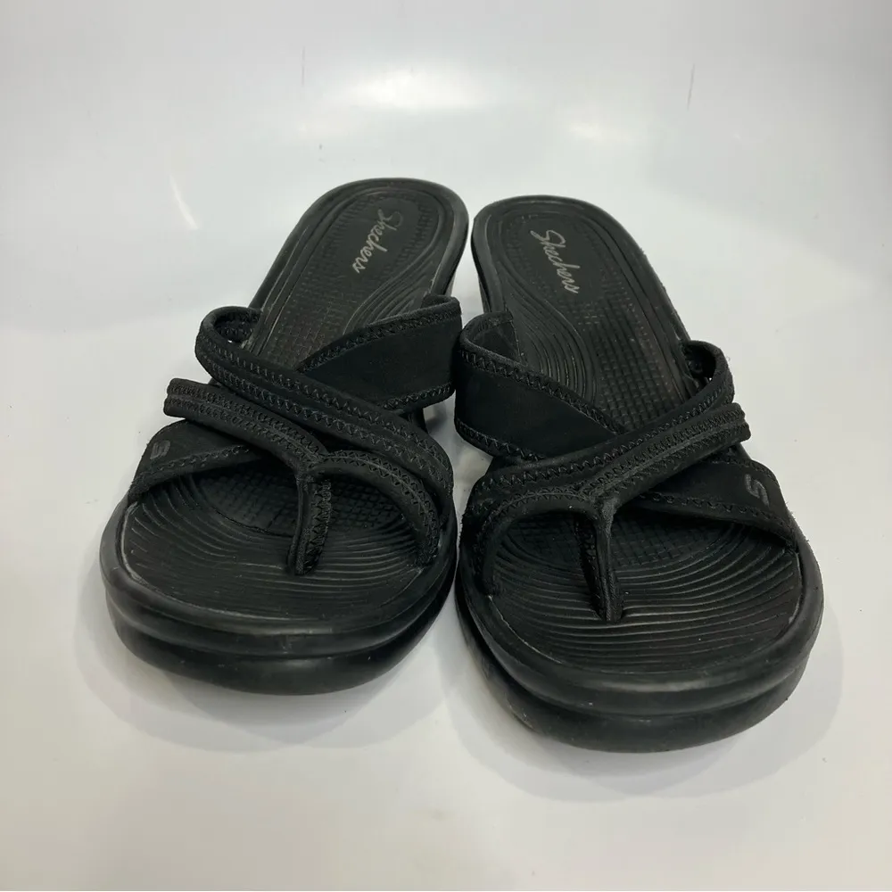 Skechers black wedge‎ sandals casual comfortable minimalist women’s size 10 - Image 3