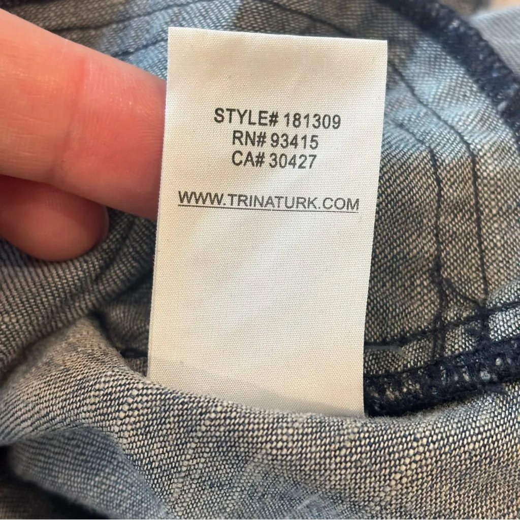 TRINA‎ TURK LOS ANGELES Carnelian Chambray Mini Dress 3/4 Sleeves Linen Blend - Image 6