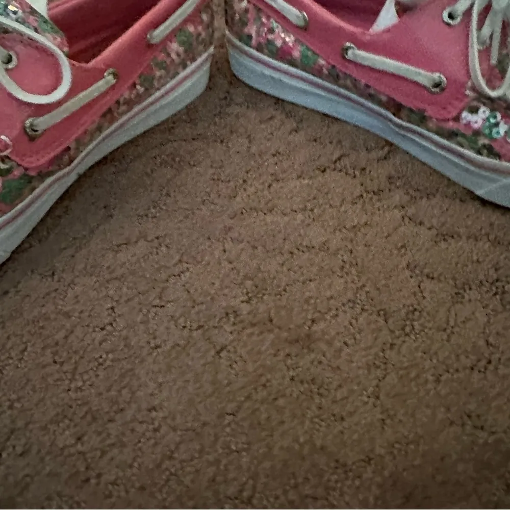 Sperry Top-Sider pink & green sequin floral boat shoes Sz 7.5 - Image 5