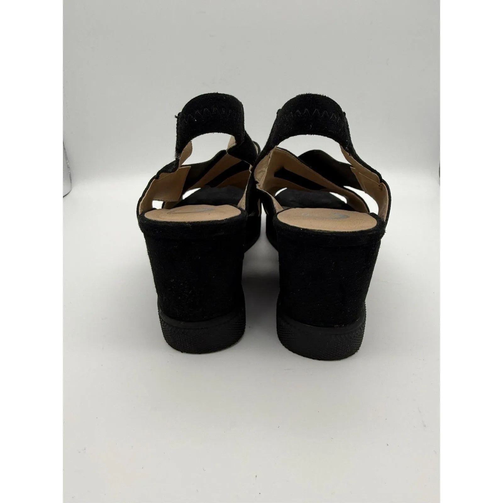 Journee Collection Wedge Sandals Women 7.5 Black Suede Slingback Elastic Comfort - Image 5