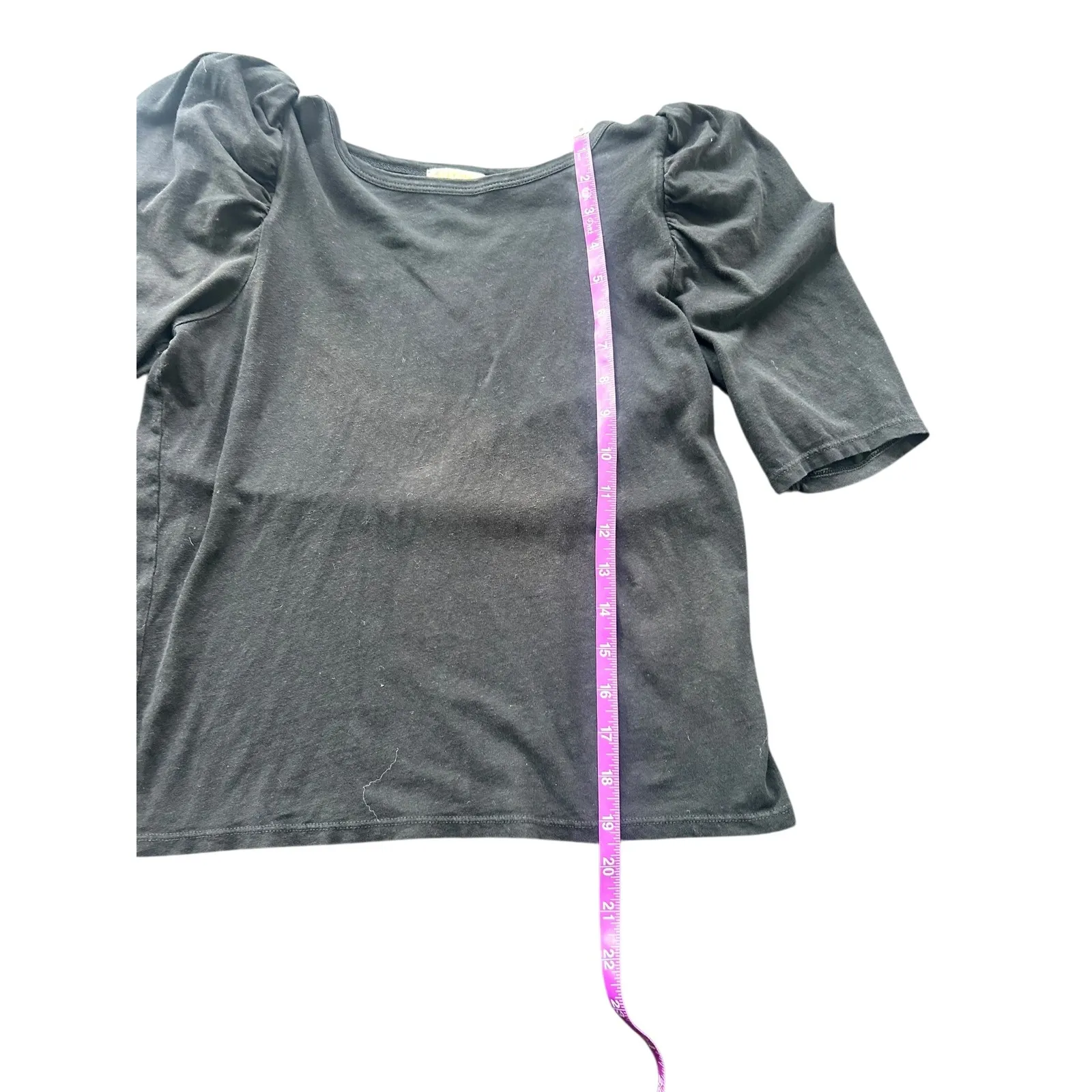 Nation Ltd Black Pima Cotton Linen Puff Sleeve Crew Neck Top Women's Size S - Image 6