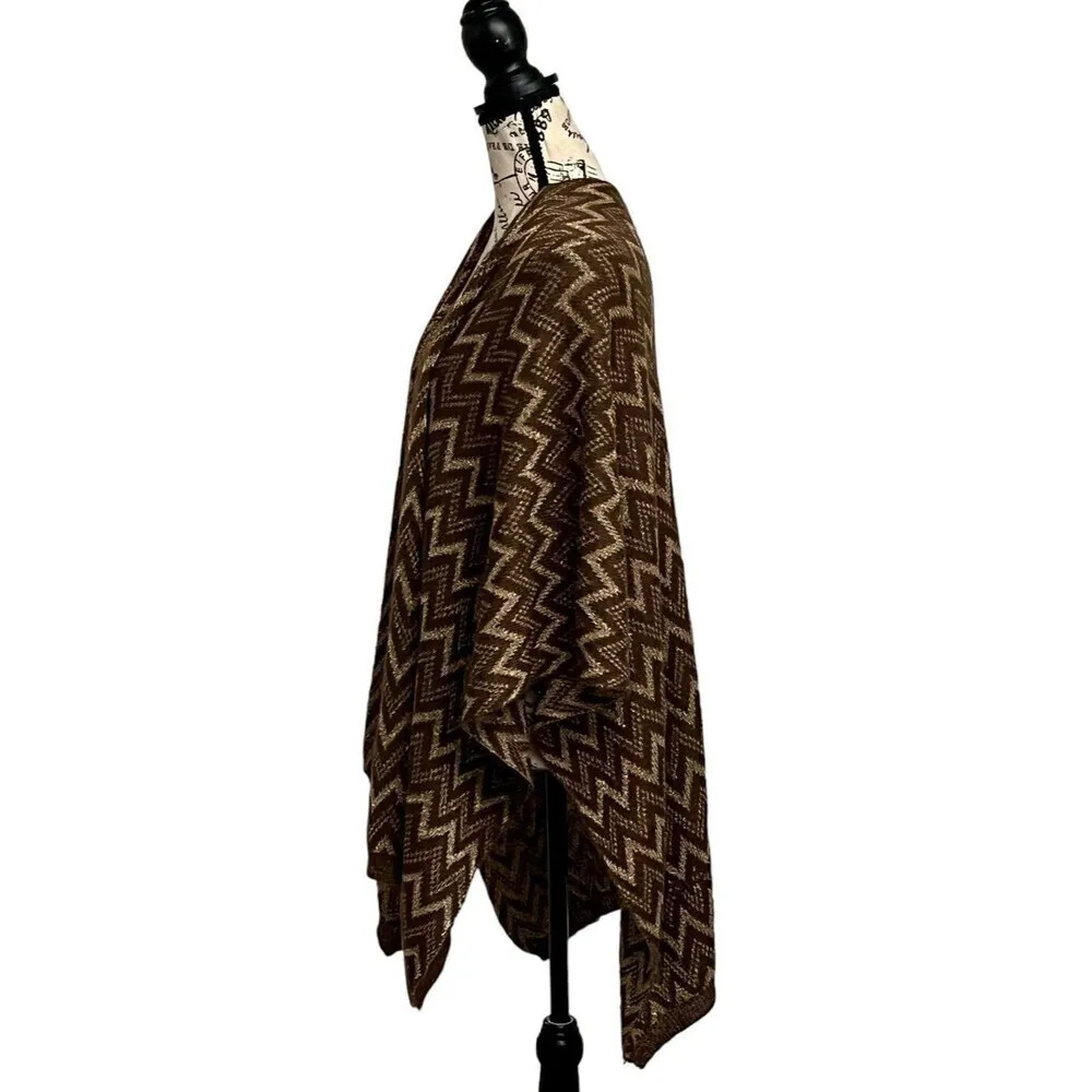 Dress Barn Chevron Metallic Poncho Wrap Tunic Brown Gold O/S Vintage Y2K Boho - Image 4