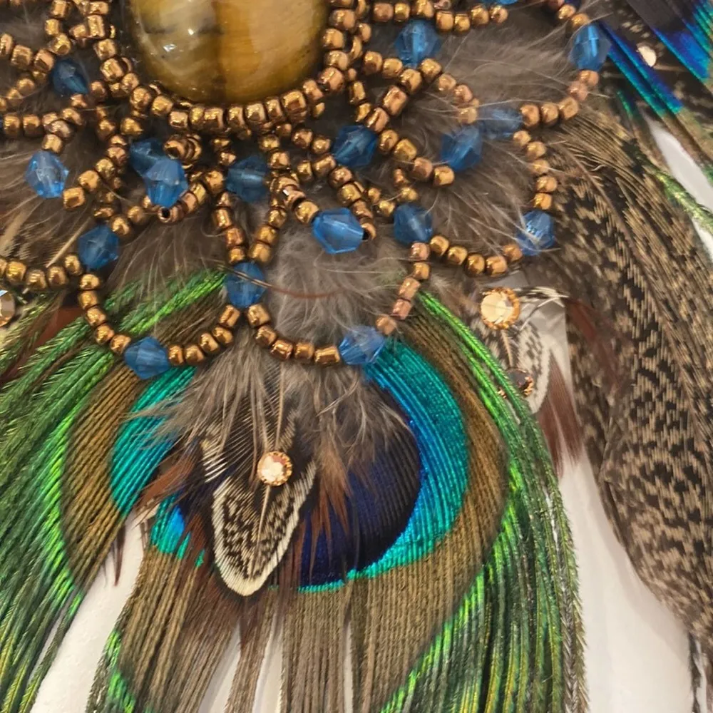 Chico's  Large Wild Peacock Feather Pin/Brooch Beaded Rhinestone Metal Fastener - Image 4