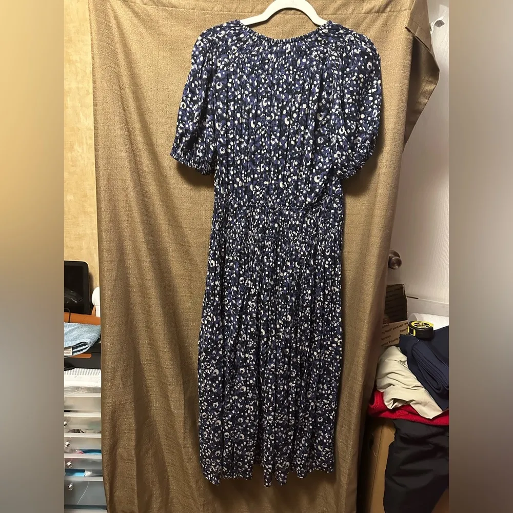 Ulla Johnson Kemala Midi Dress Abstract Printed Blue Black Puff Sleeve 4 Dress - Image 7