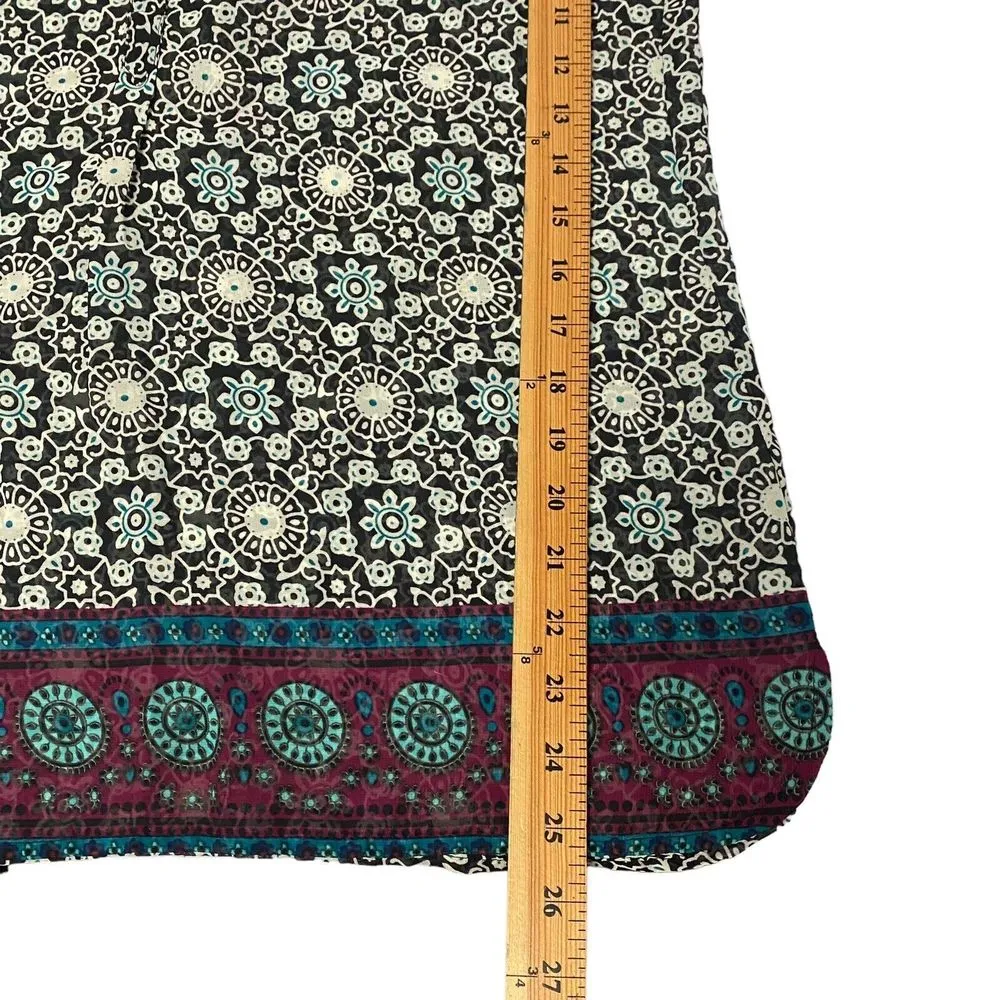 About A Girl Los Angeles Womens Large Sheer Floral MOP Button Multi Blue Blouse - Image 7