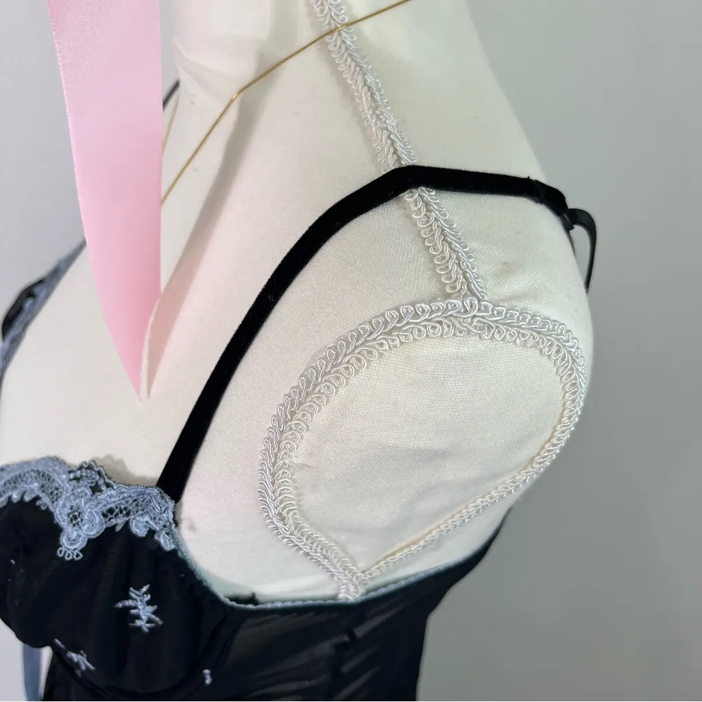 Vintage Y2K Delicates‎ Black Blue Lace Floral Mesh Corset Bustier Top Womens Med - Image 6