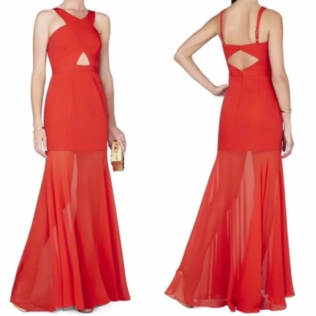 BCBG MaxAzria Ria Criss Cross Front Cutout Gown in Bright Red size 2 $450 - Image 2