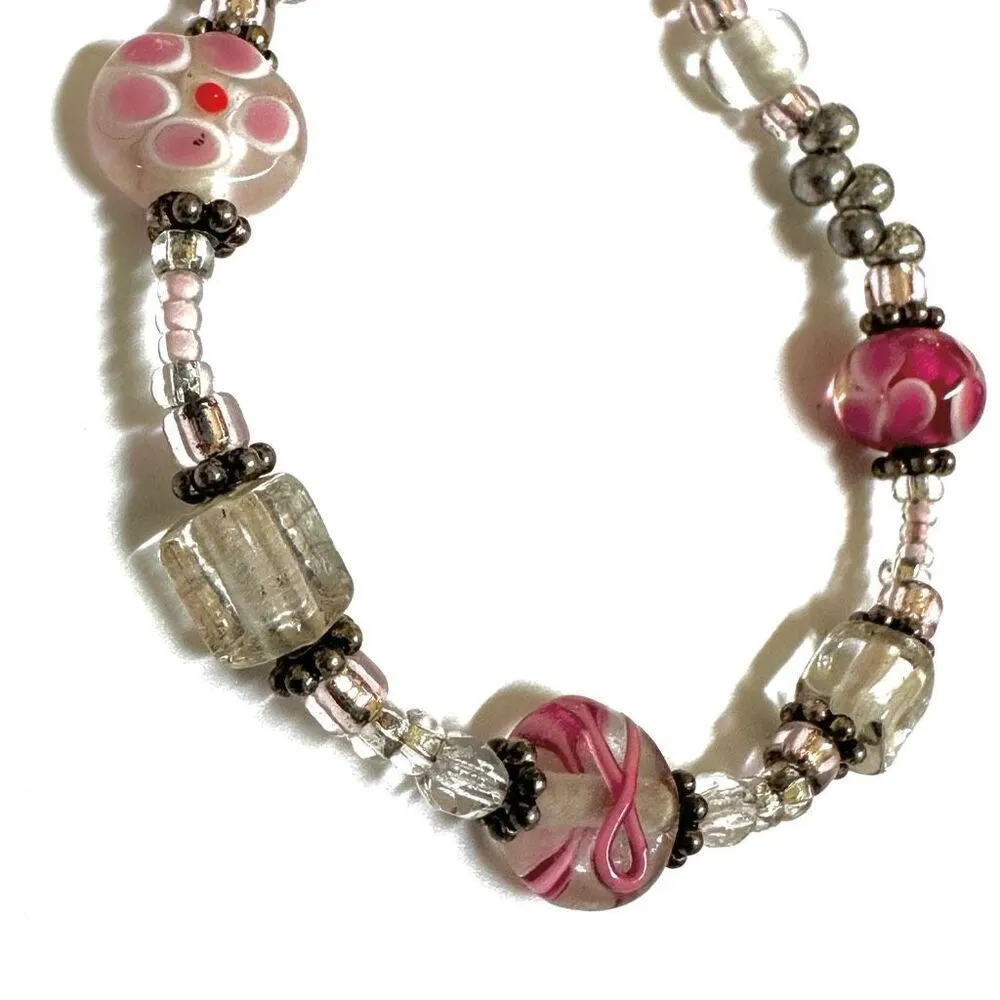 Sterling silver pink lamp work beaded bracelet - Image 5