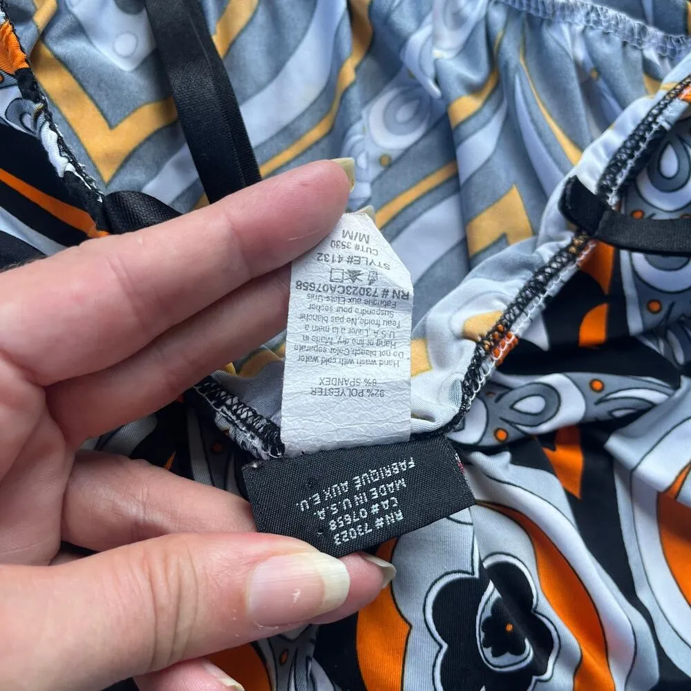 Vtg Y2K Seduction Babydoll Slip Dress Sz M 70s Festival Geometric Retro Blue USA - Image 15