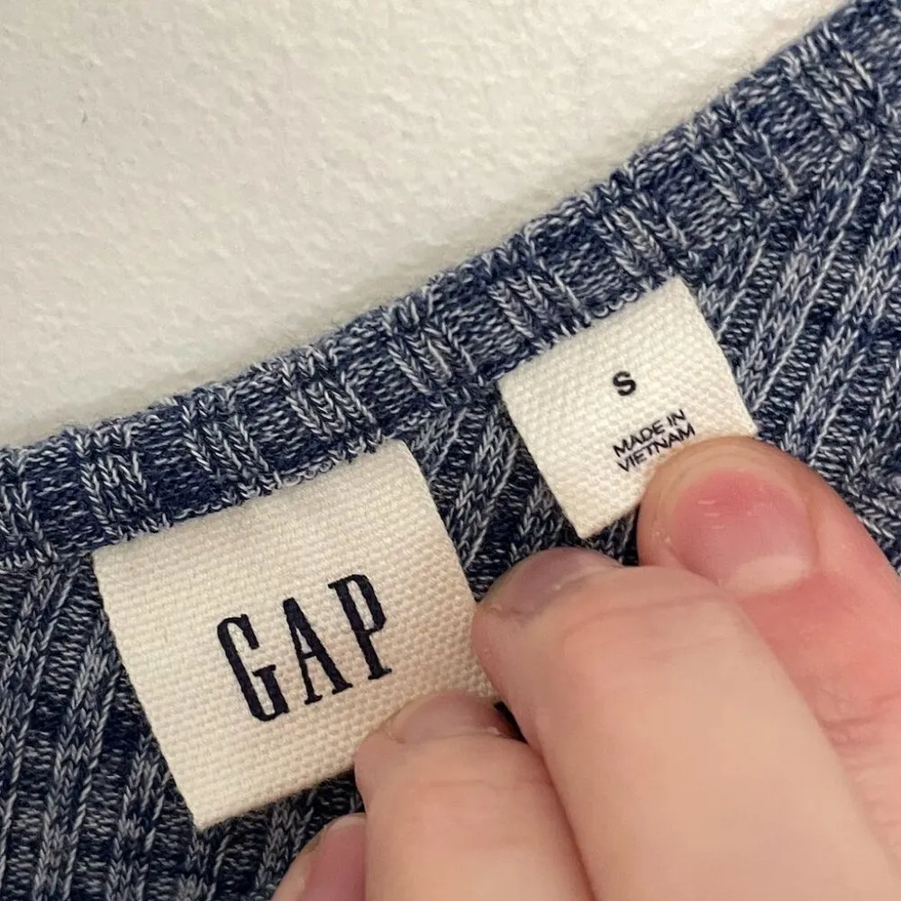 GAP Ribbed Softspun Sleeveless Midi Dress Navy Blue White Marled Ribbed V-Neck S - Image 6