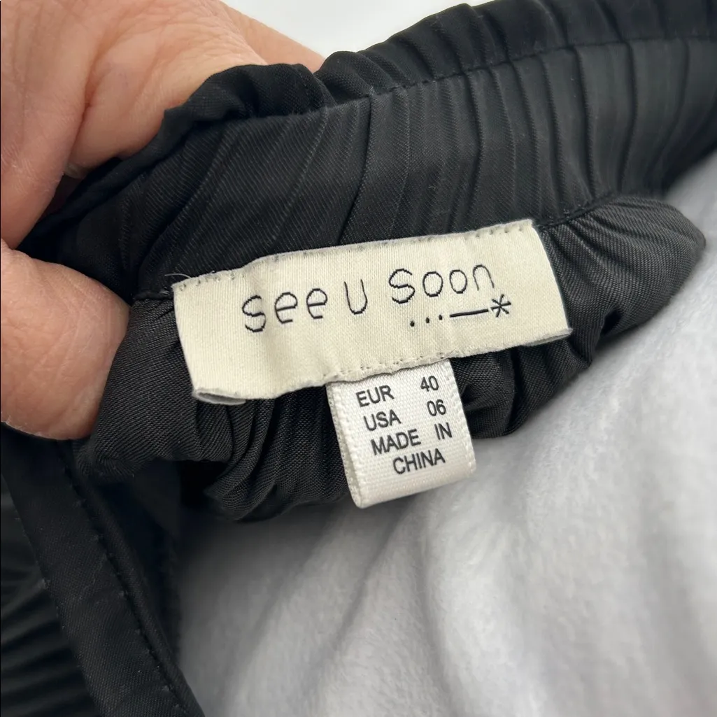 See U Soon Anthropologie Sz 6 Black Pleated Midi Skirt - Image 2