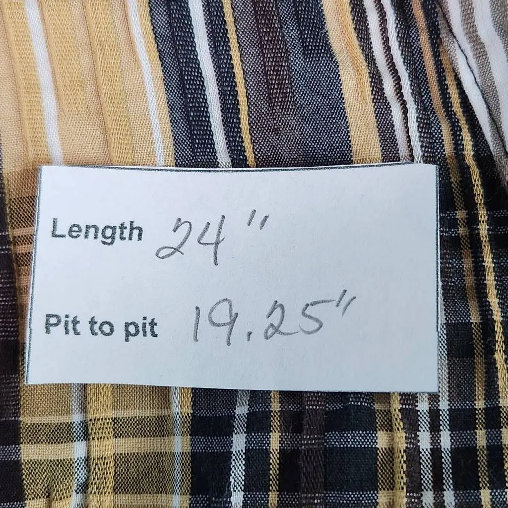 Christopher & Banks Brown Plaid Button Down Shirt Size Medium Textured Plaid Top - Image 9