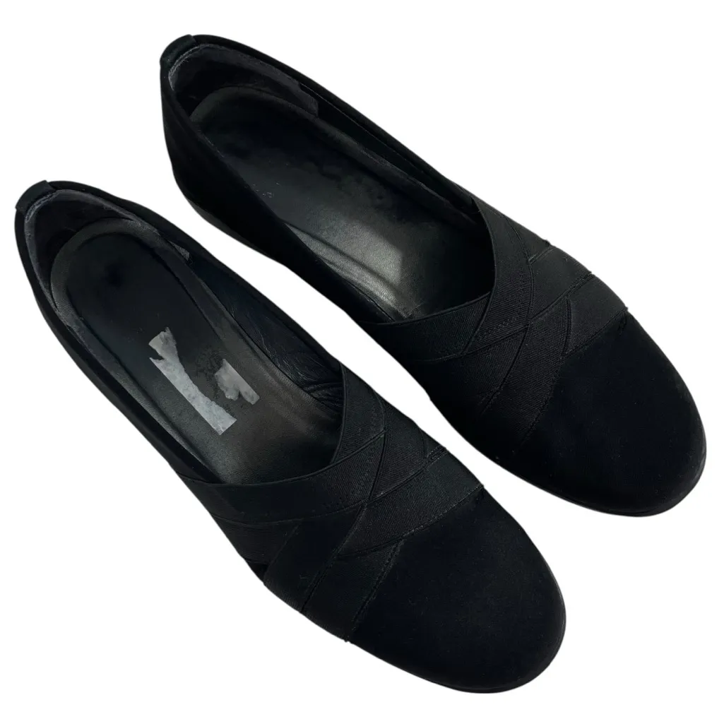 Stuart‎ Weitzman Loafers Women 9.5 Black Suede Flat Platform Slip On Criss Cross - Image 2