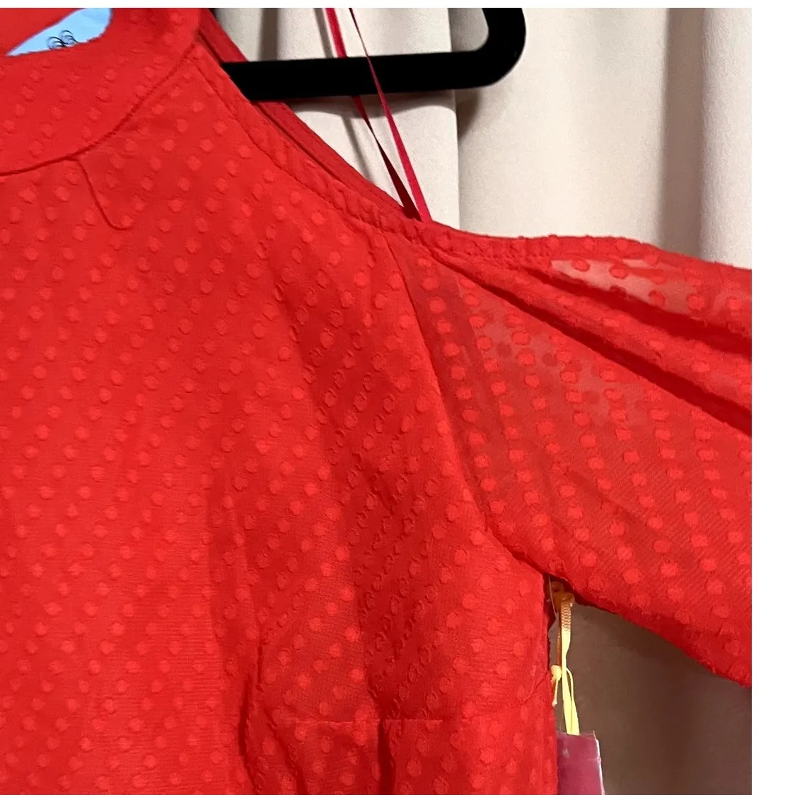 Cece Cold Shoulder Poppy Red Shirt Sz M - Image 3