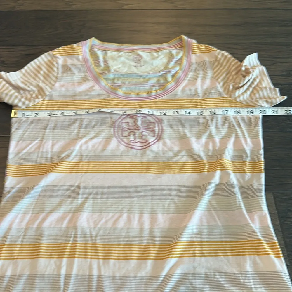 Tory Burch Striped Pima Cotton Logo Tee Sz M - Image 7