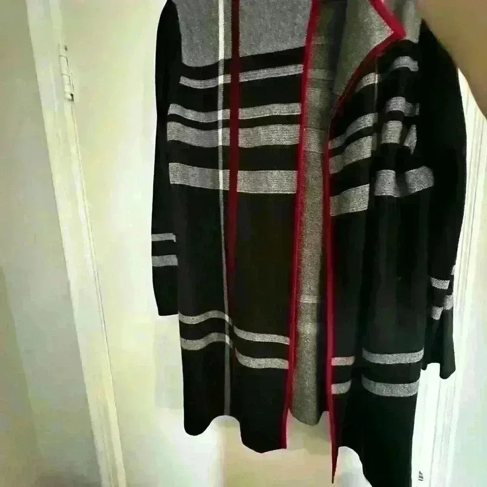 Kasper Edge To Edge Plaid Open-Front Cardigan. Size L. Lots of stretch. - Image 7