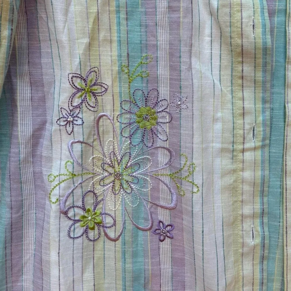 alfred dunner pinstripe embroidered bead beaded sequin floral button down top - Image 2