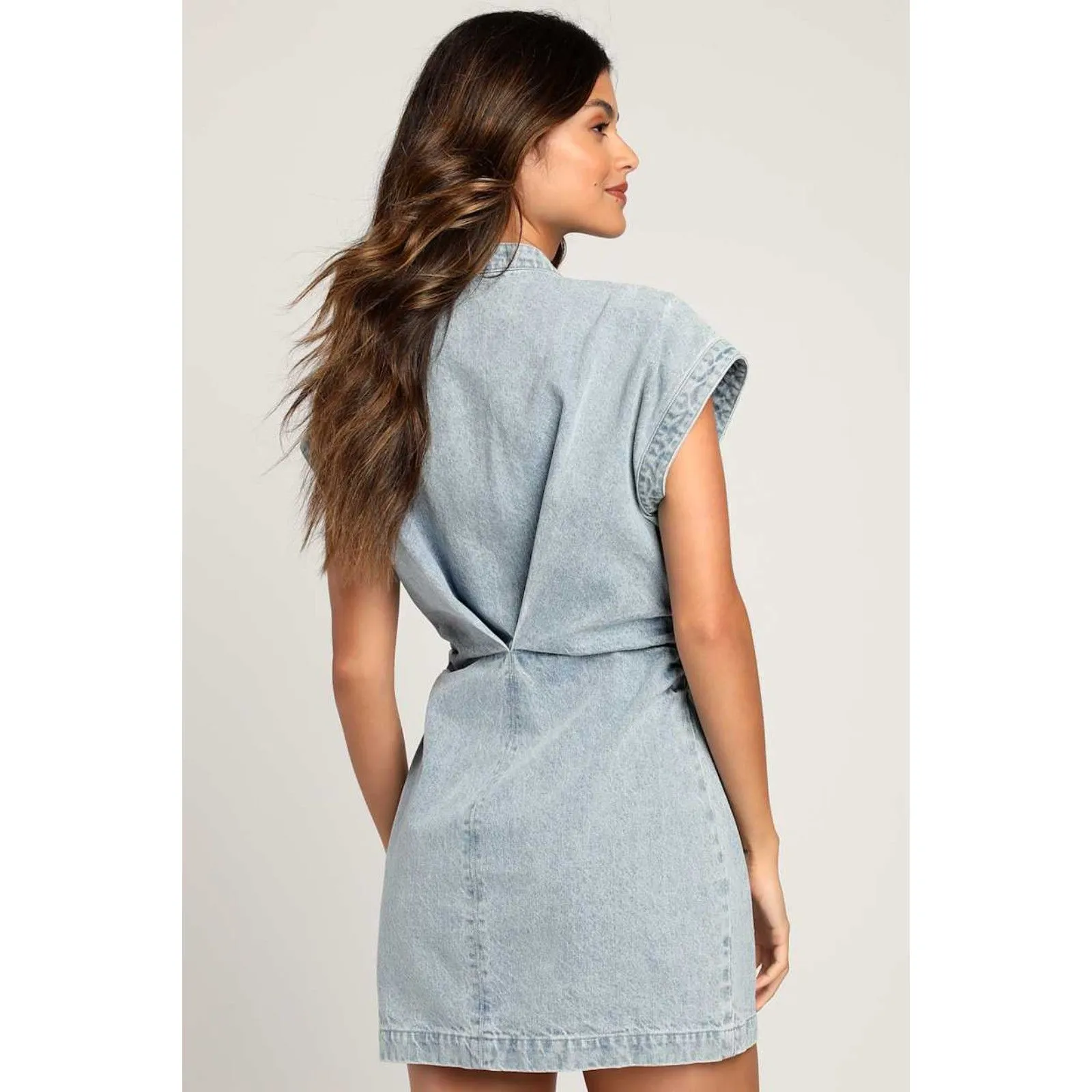 Lulus On this Sweet Day Light Wash Denim Button-Front Mini Dress - Image 3