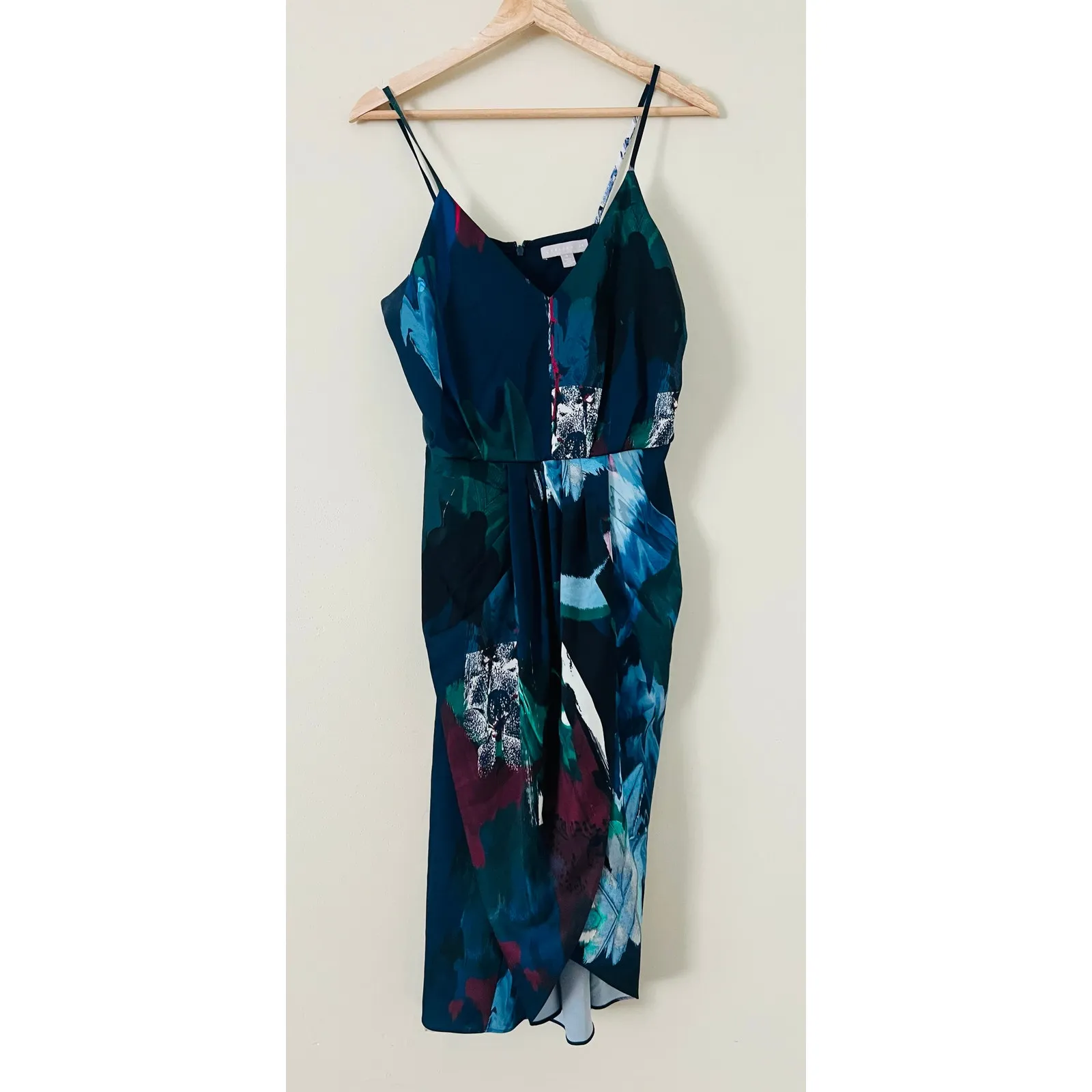 Nordstrom Chelsea 28 Faux Tulip Wrap Dress Abstract Art 8 Blue Blouson Strappy - Image 7