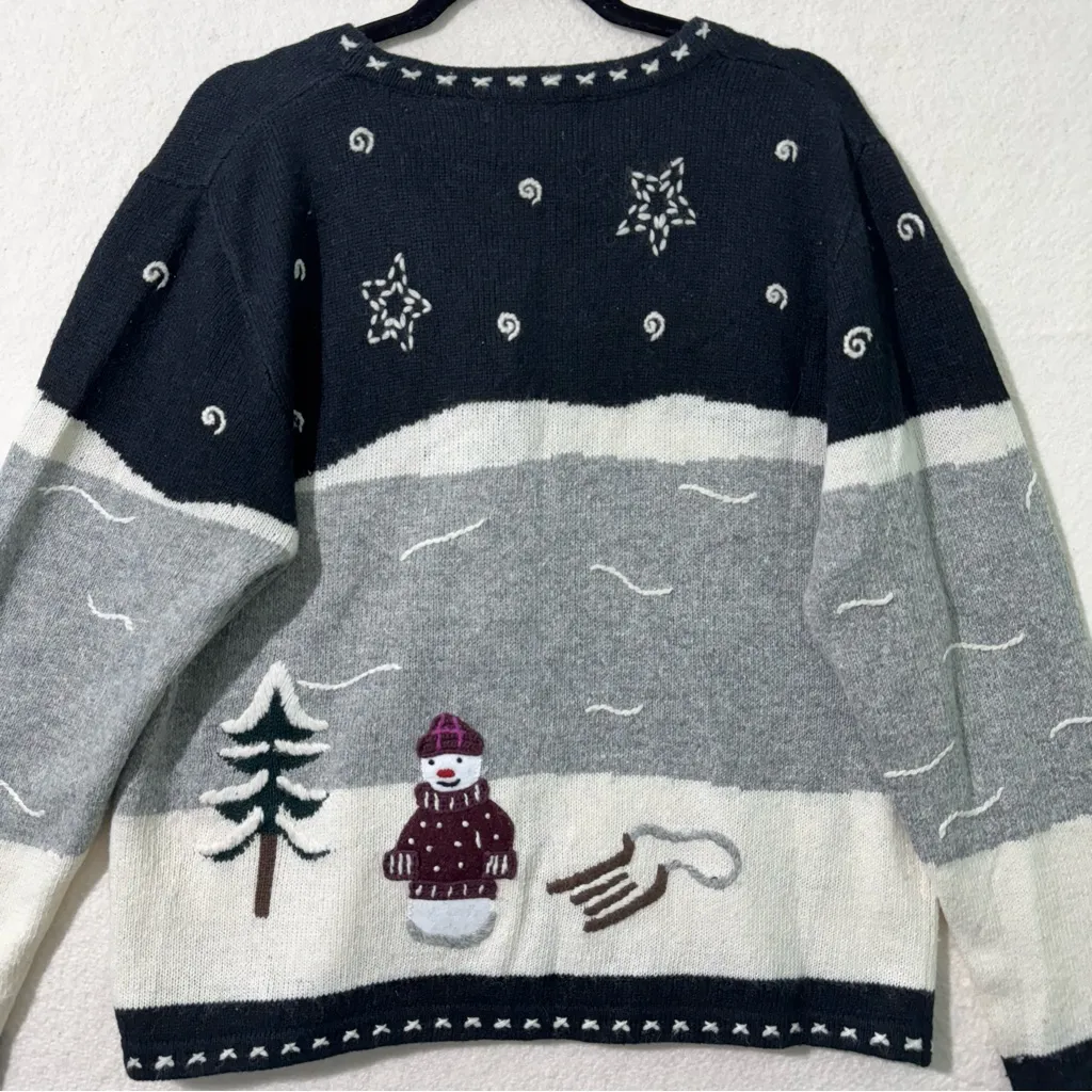 Northcrest Holiday Winter Snow Wonderland Snowman Cardigan Sweater Size Large Gray - Image 4