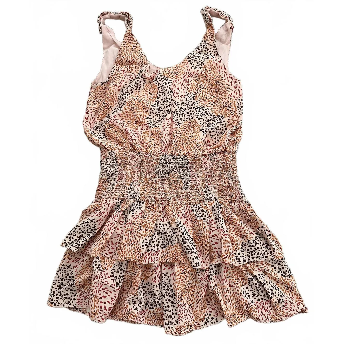 Lush Animal Print Smocked V Neck Sleeveless Mini Dress Pink Cream NWT Small - Image 6