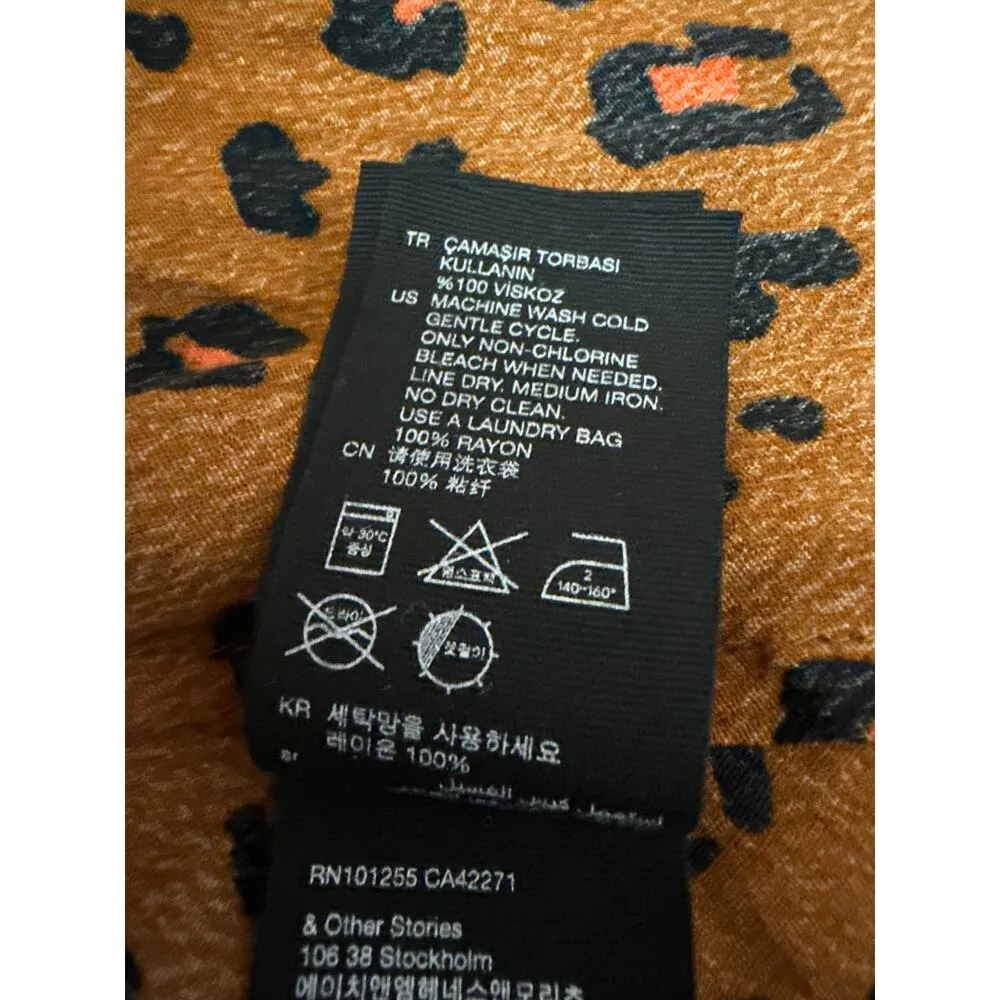 & Other Stories Tan Black Leopard Cheetah Long Sleeve A Line Midi Wrap Dress 0 - Image 5