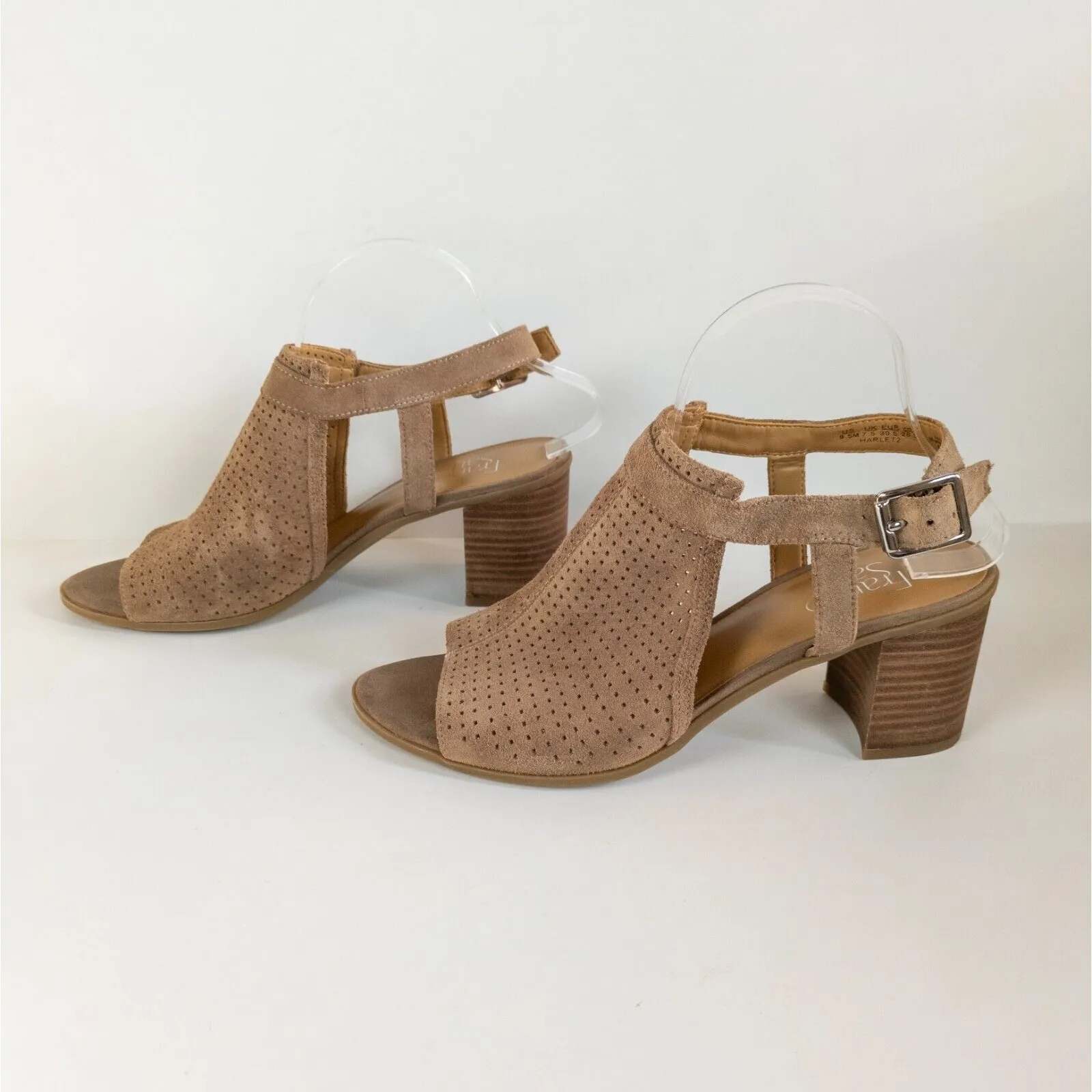 FRANCO SARTO Tan Harlet2 Suede Perforated Heeled Mules Ankle Strap Women's 9.5 - Image 5