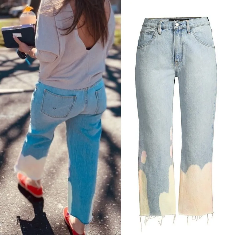 Hudson Sloane High-Rise Rigid Cropped Jeans Tie Dye Bleached with Raw Hem Sz 27 - Image 2