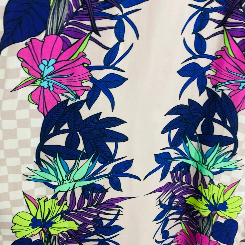 Mara Hoffman mixed print tropical lavender colored midi dress. Size Small - Image 4