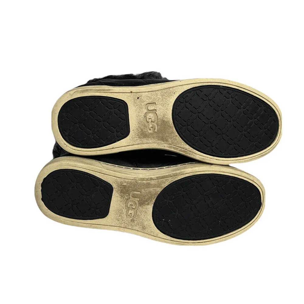 Womens UGG Shoes Croft Fur Boot High Top Lace Up Sneakers Black Leather Size 5.5 - Image 10