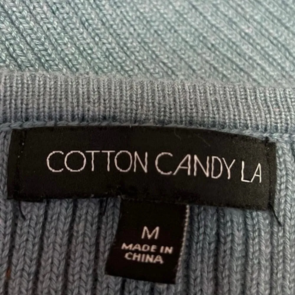 Cotton Candy Blue Sleeveless Ribbed Knit Split Neck Crop Sweater Tank Top Size M - Image 3