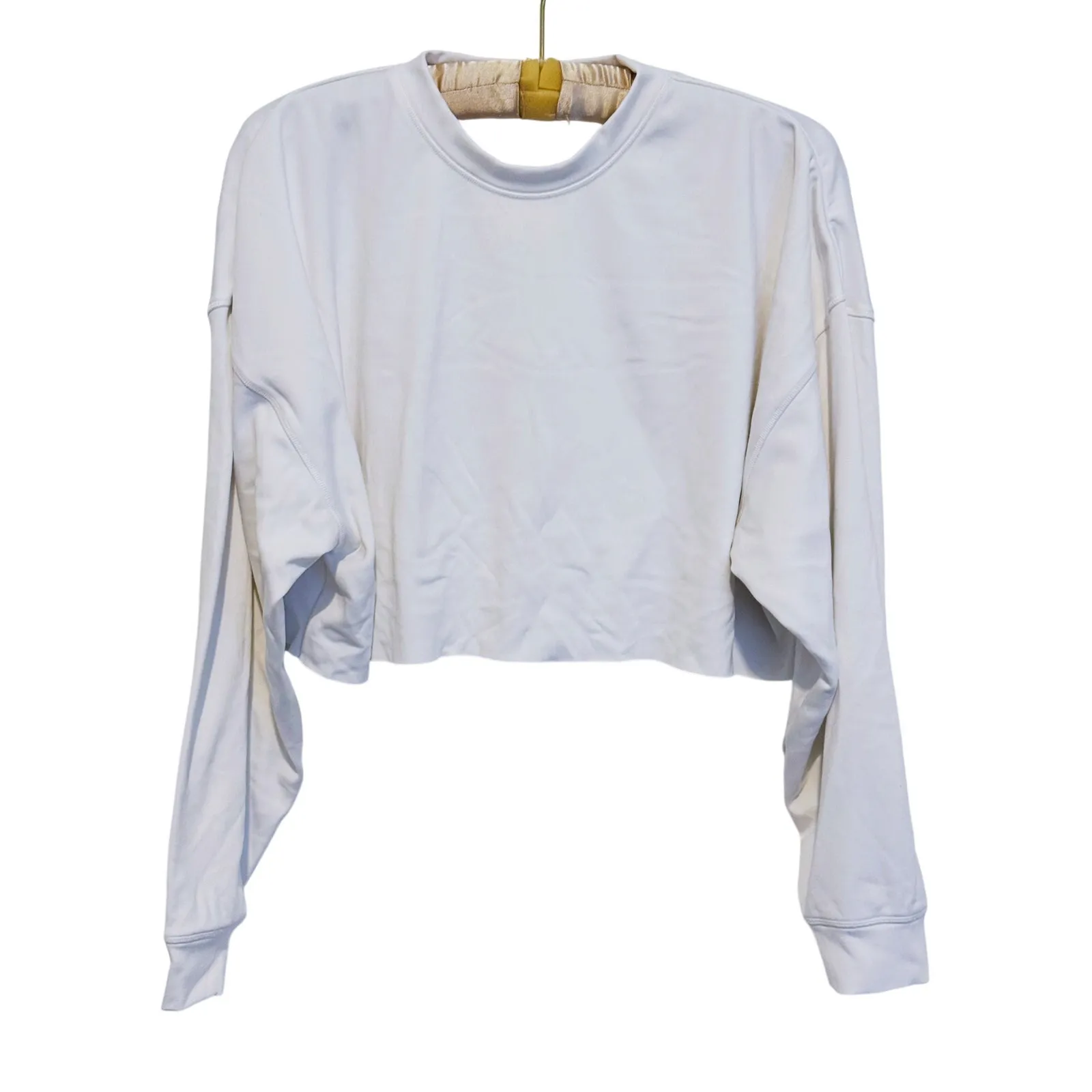 WeWoreWhat Cropped Raw Hem Thermal Sweatshirt Small Ivory Minimalist Lounge - Image 2