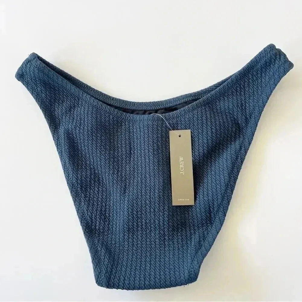 J Crew Textured curved waist cheeky bikini bottom Midnight Blue Size small NWT - Image 4