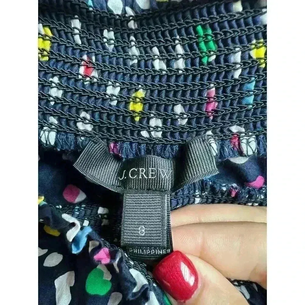 J.Crew Navy Blue Multi Confetti Ratti Happy Cat Print Off the Shoulder Top 8 - Image 2