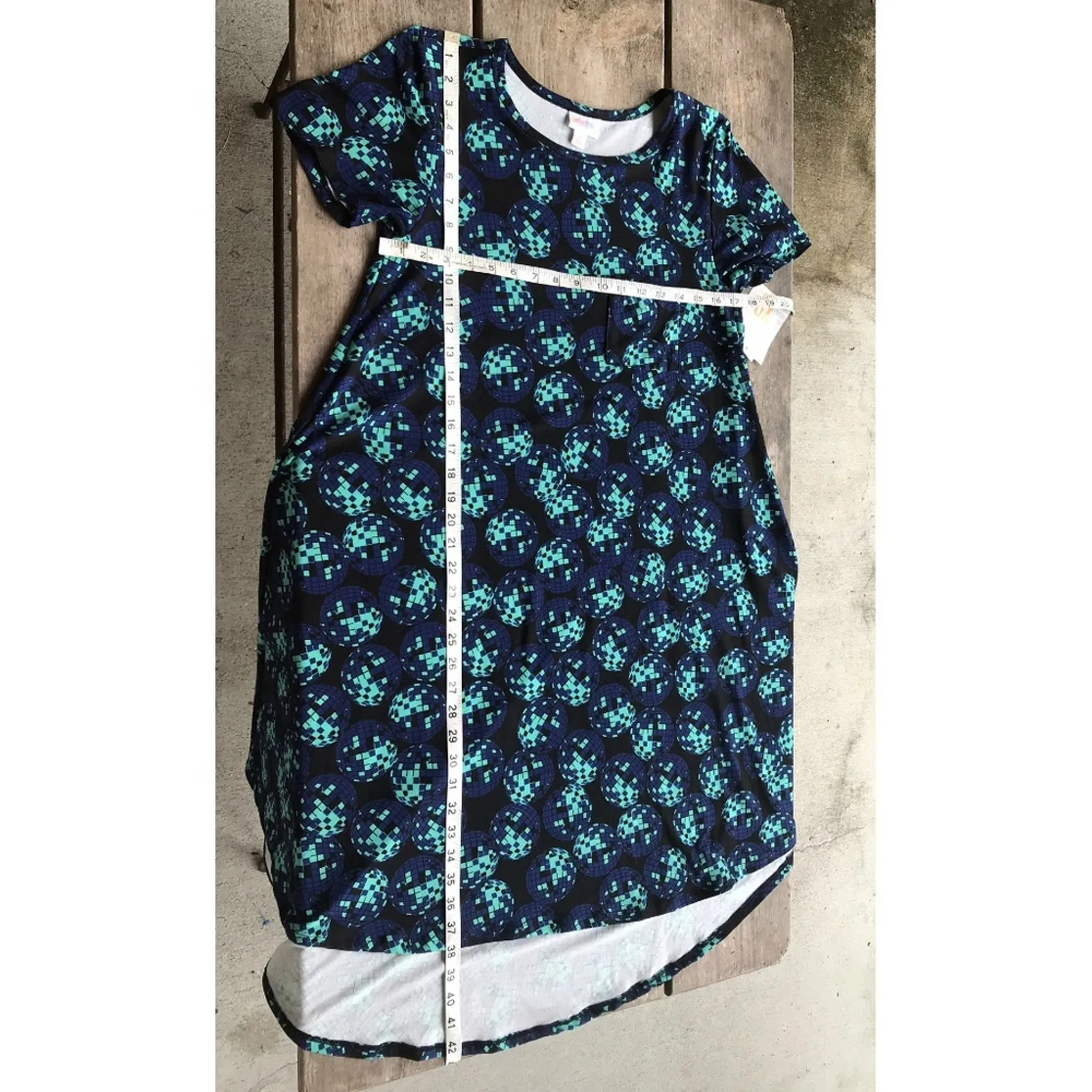 LuLaRoe Womens Dress‎ Size XS Disco Ball Carly Hi Low Blue Aqua Black Knit NEW - Image 3