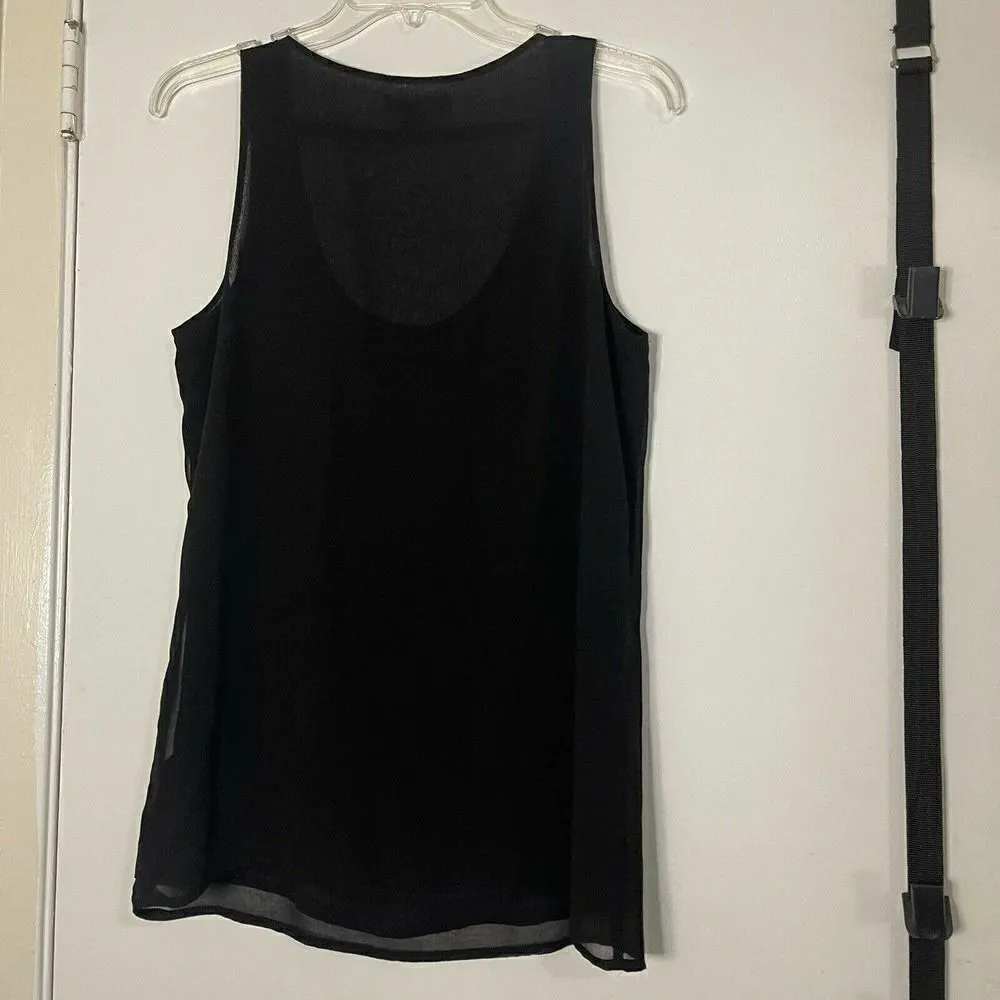 Forever 21 black chiffon double layer beaded tank blouse top size small - Image 5