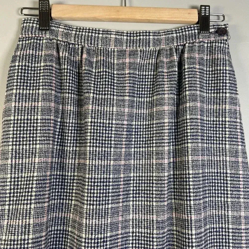 VINTAGE Pendleton Size 6 Wool Plaid Tartan Midi Skirt USA Blue Tan A-line - Image 2