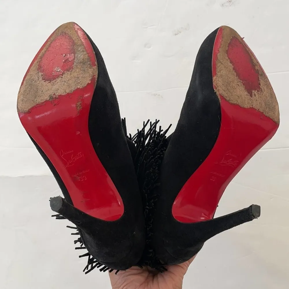 Christian Louboutin Black Suede leather Ron Fringe ankle booties 39 - Image 8