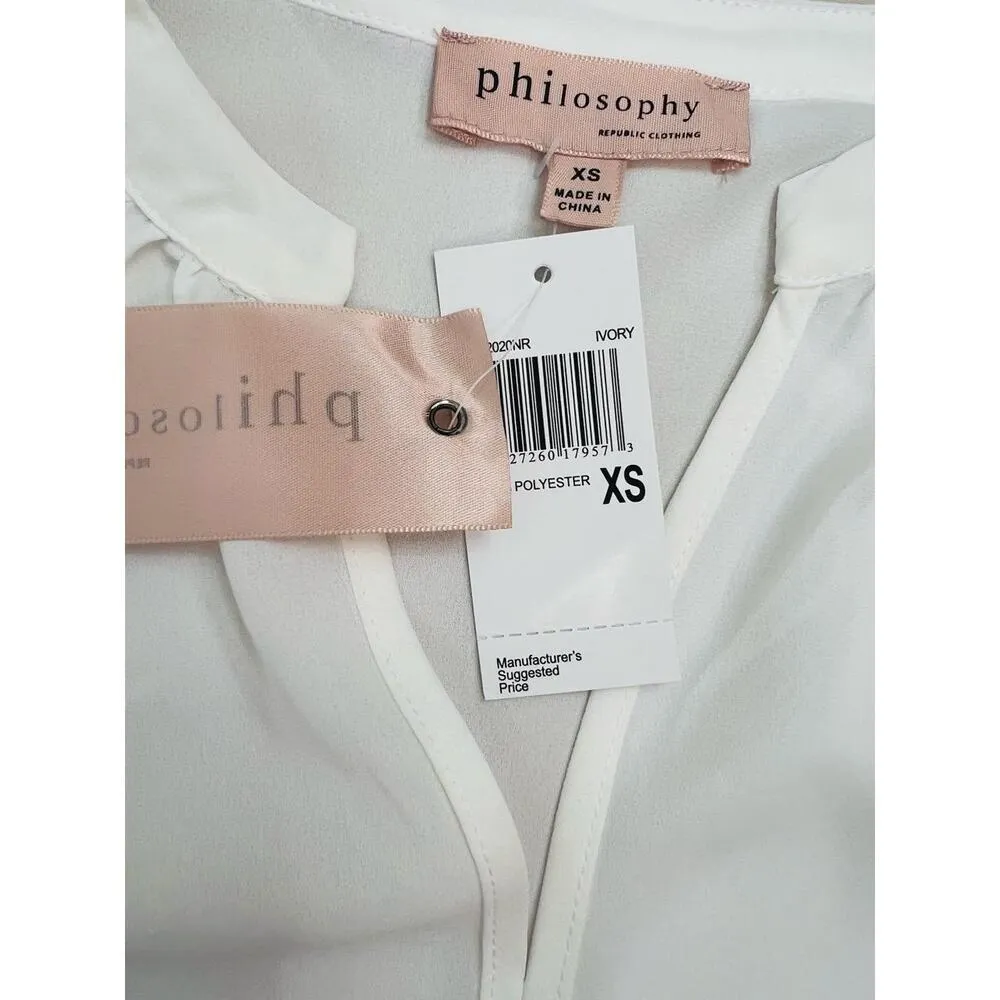 Philosophy Republic Clothing Size XS Ivory Cuffed Short Sleeve Blouse Shirt - Image 8