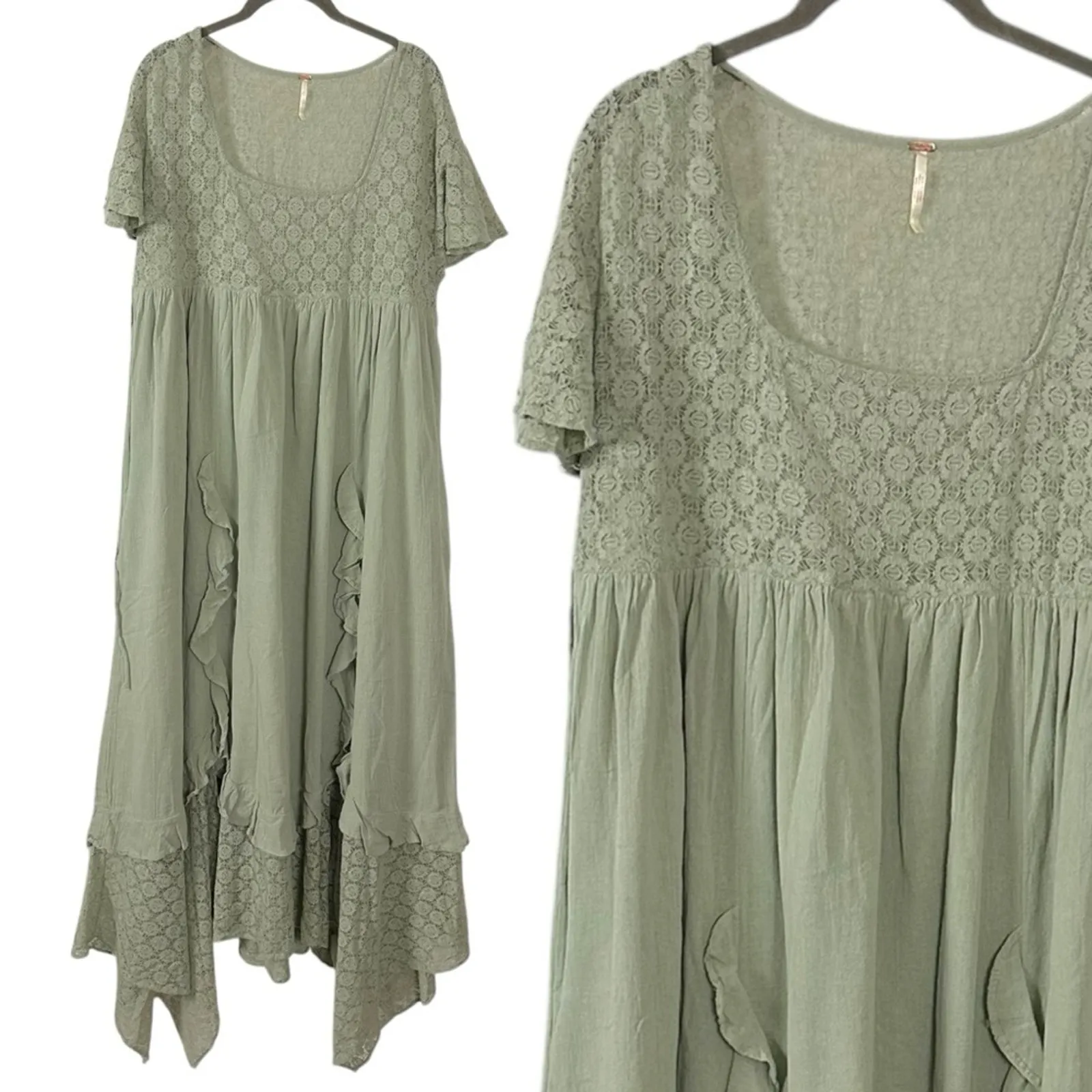 Free People Ethereal Bohemian Bring The Romance Midi Maxi Dress Stone Moss Large - Image 9