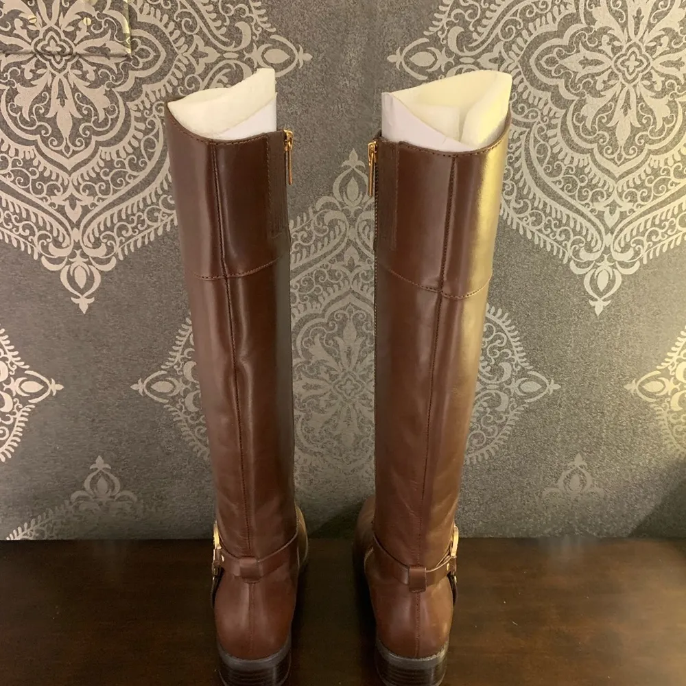 6.5 Michael Kors Fulton Harness BrownLeather Riding Boots - Image 3