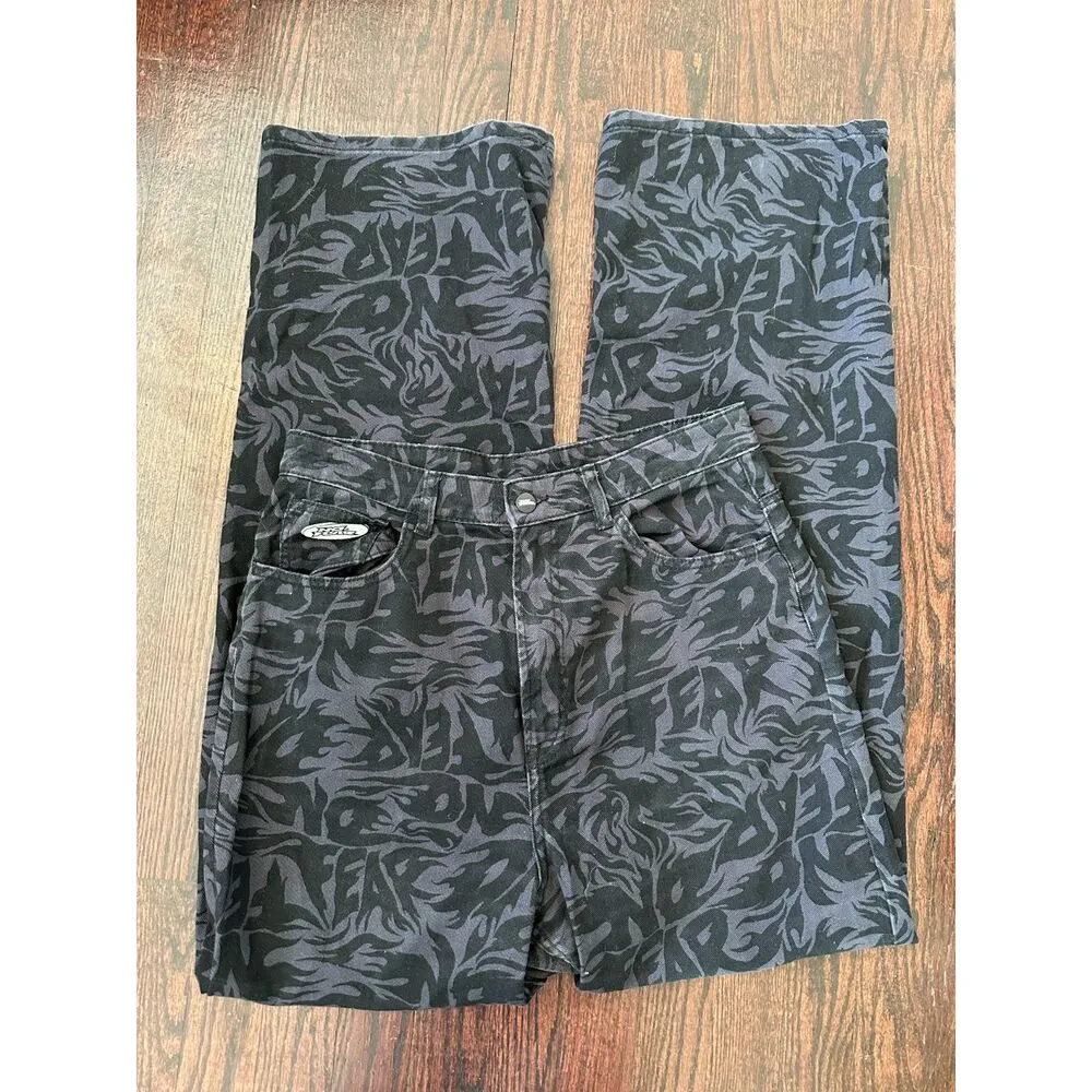 H&M X No Fear~ High Rise Relaxed Y2k 90s Graphic Print Cotton Jeans Size 8 - Image 2