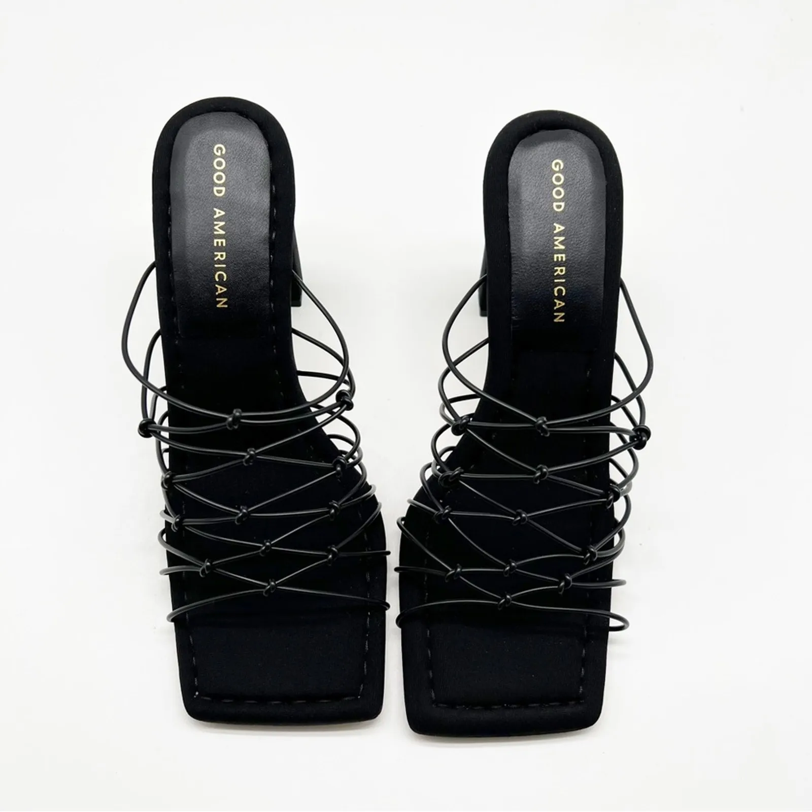 NIB Good American Black‎ Strappy Square Toe Mule Faux Leather Sandal 7 - Image 3