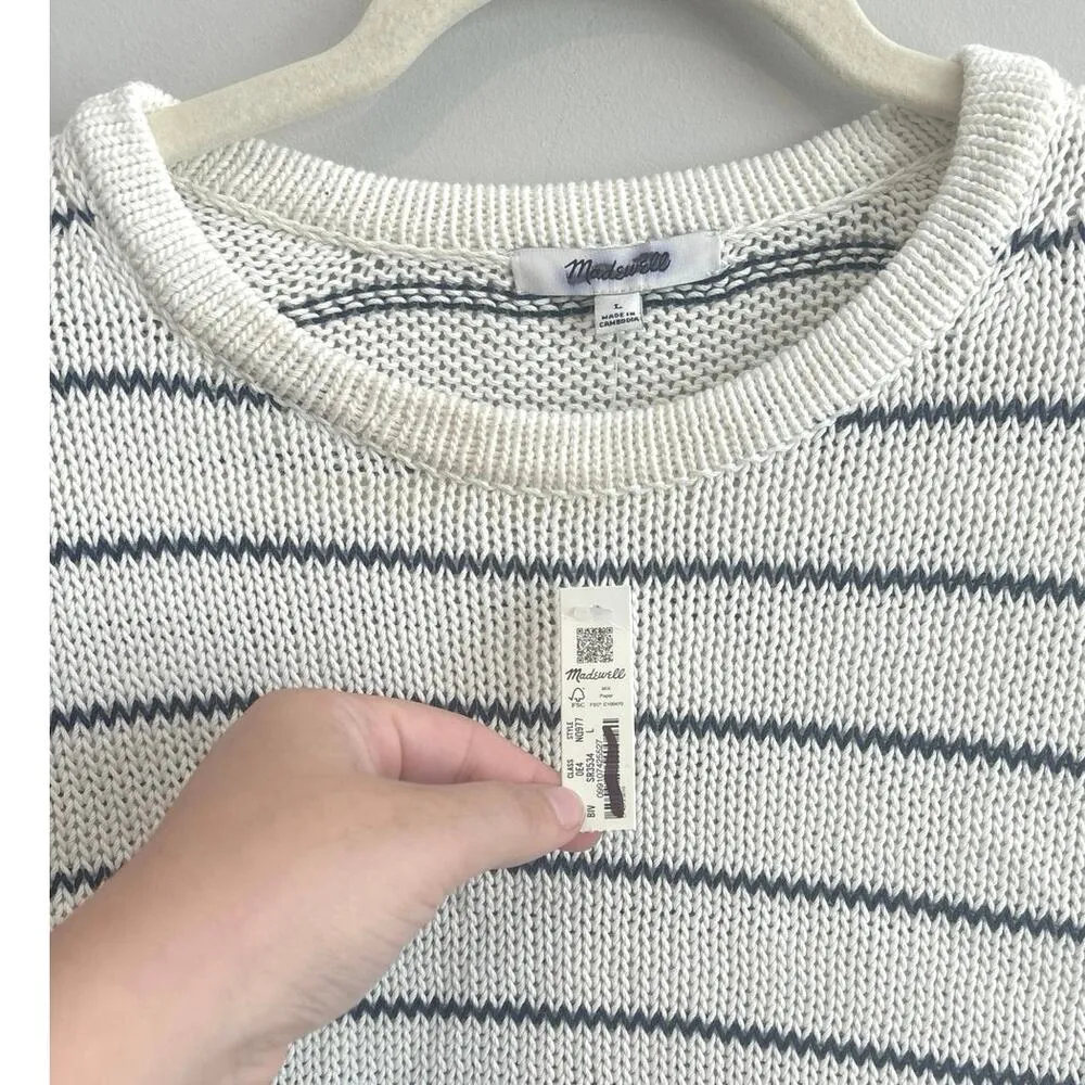 NWT Madewell Puff-Trim Sweater Vest in Stripe In Bright Ivory Size Large - Image 5