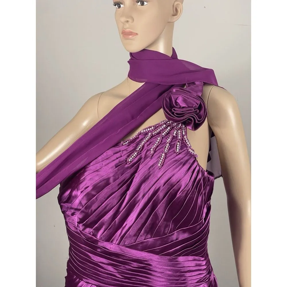 Johan's Fashion‎ One Shoulder Silk Satin Dress, Purple Size 14 - Image 9